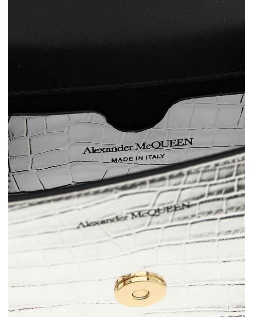 Alexander McQueen Gray Jewelled Satchel Mini Crossbody Bag