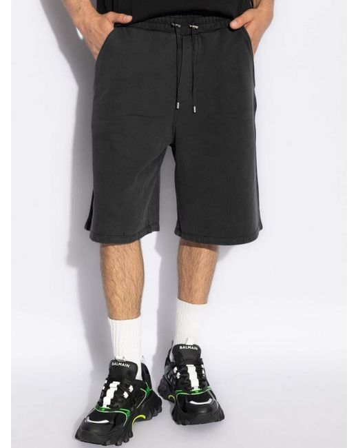 Balmain Black Logo Embroided Track Shorts for men