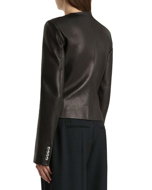 Khaite Black Nara Leather Single-Breasted Collarless Jacket