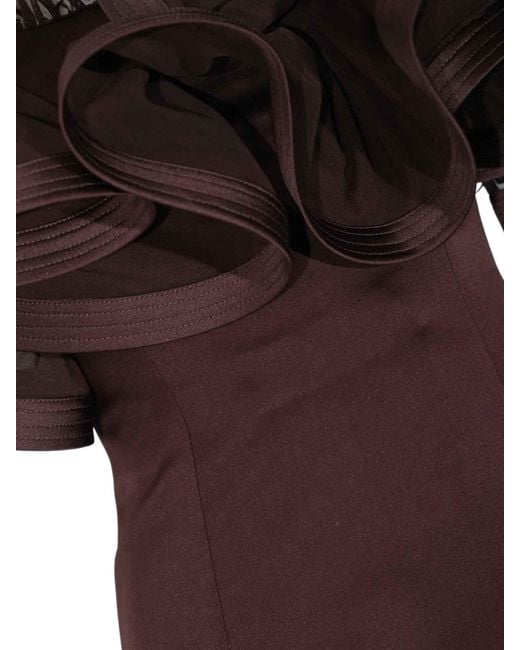 Elisabetta Franchi Brown Short Duchesse Dress With Maxi Ruche