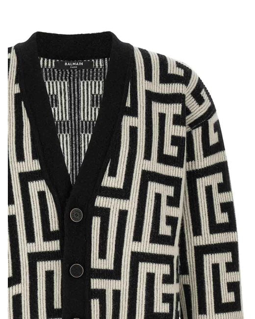 Balmain Black Monogram Macro Cardigan for men