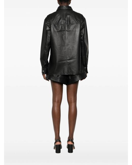 IRO Black Lamb Leather Long-Sleeve Shirt