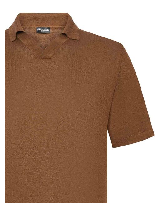 Franzese Collection Brown Linen And Cotton Knit Polo Shirt for men