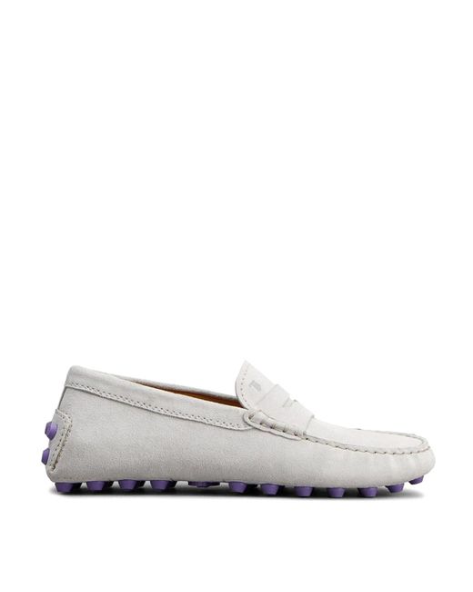 Tod's White Gommini Bubble Suede Driving Shoes