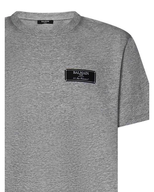 Balmain Gray Organic Cotton Jersey Crewneck T-Shirt for men