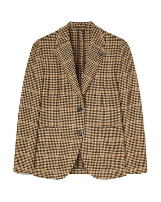 Lardini Brown Single-Breasted Houndstooth Jacket