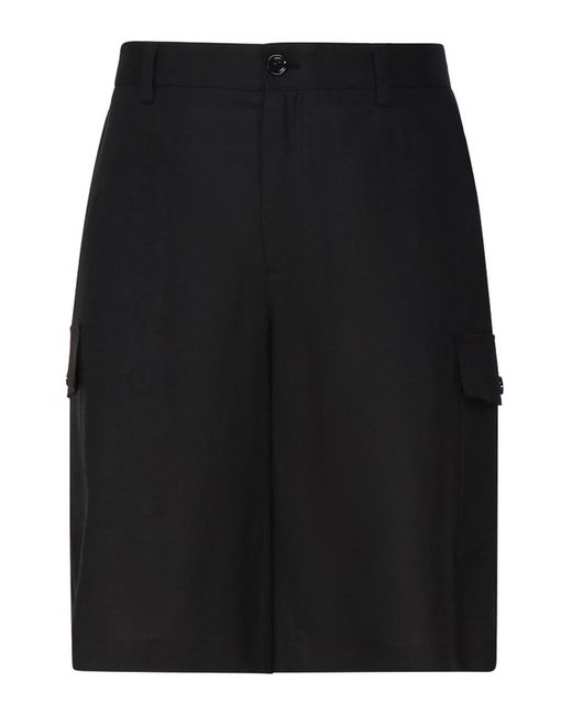 Dolce & Gabbana Black Linen Cargo Shorts With Plaque for men