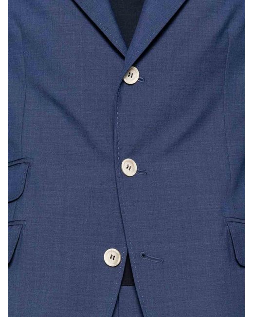 Brunello Cucinelli Blue Single-Breasted Suit With Peak Lapels for men