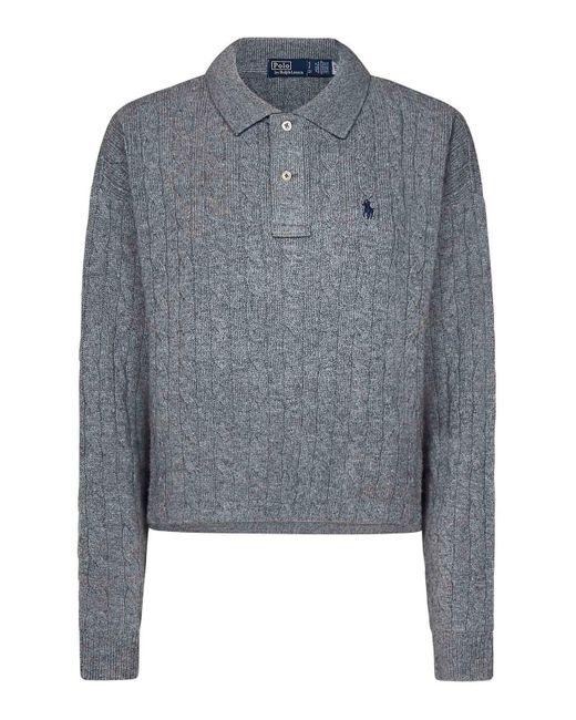 Polo Ralph Lauren Gray Cable-Knit Wool And Cashmere Polo Shirt