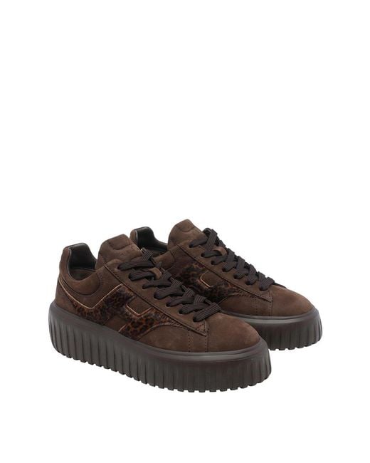 Hogan Brown H-Stripes Sneakers