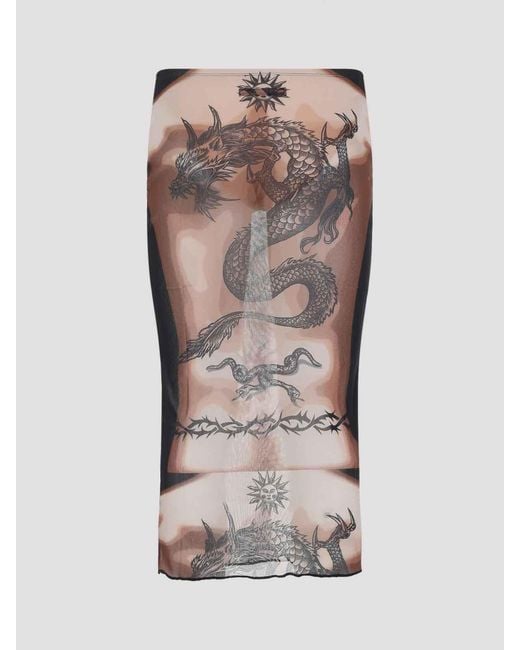Jean Paul Gaultier Gray Safe Sex Tattoo Midi Skirt