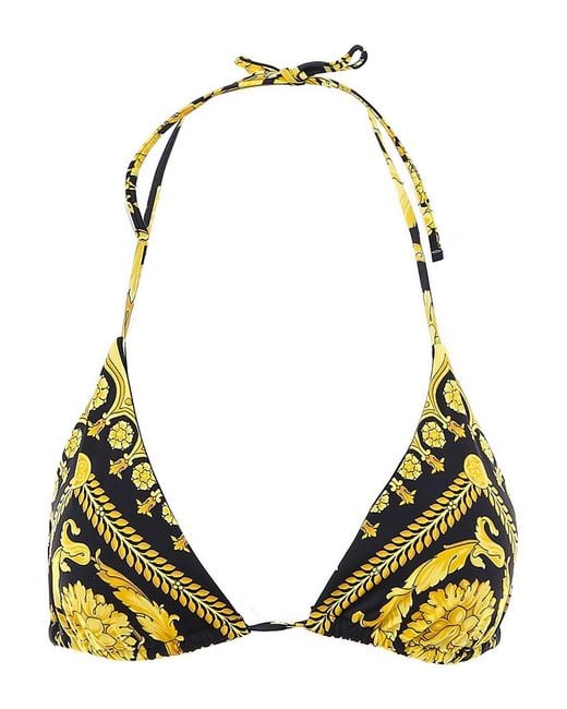 Versace Green Stretch Nylon Baroque Print Bikini Top