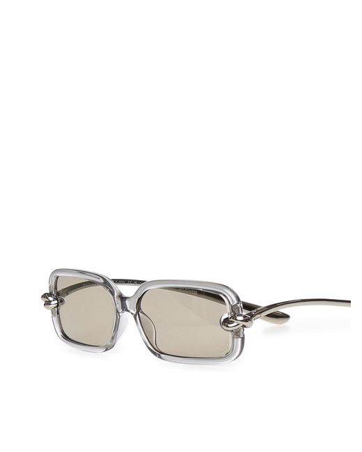 Bottega Veneta White Knot Rectangular Sunglasses