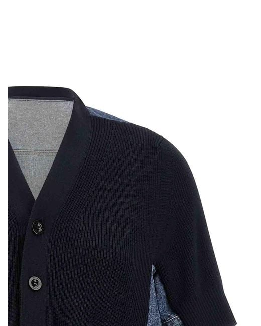 Sacai Blue Denim X Knit Cardigan