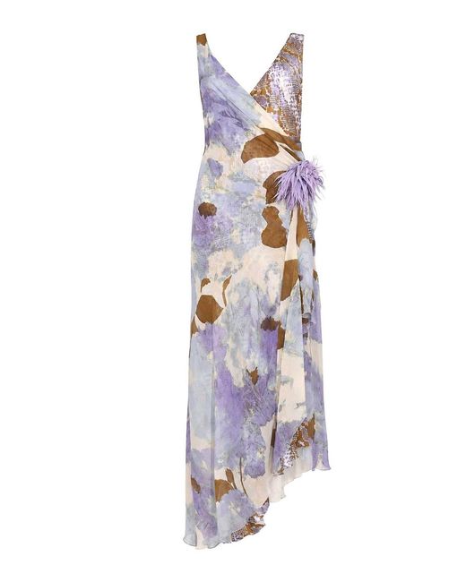 Clips White Long Viscose Dress With Wisteria Floral Print