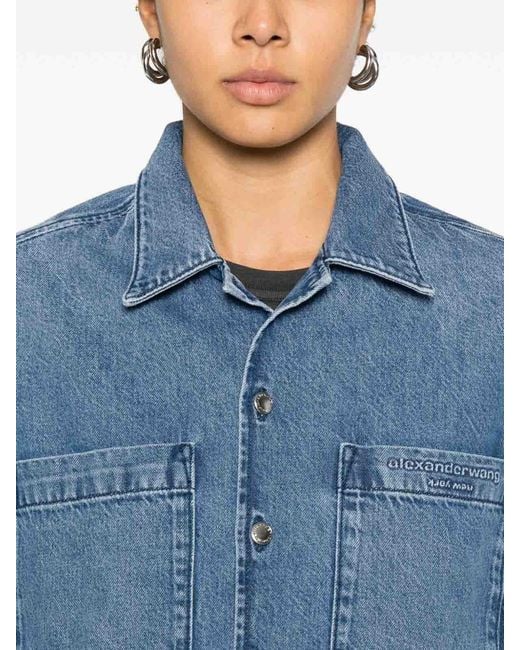 Alexander Wang Blue Denim Crop Shirt