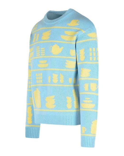 J.W. Anderson Blue Jw Anderson Crockery Jacquard Jumper for men