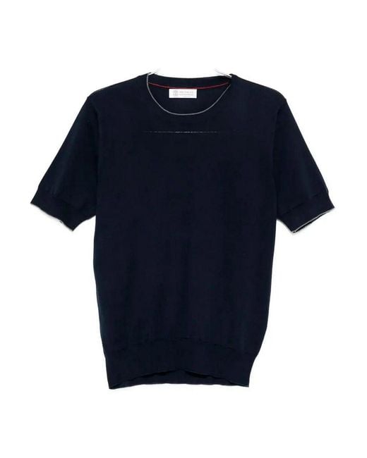 Brunello Cucinelli Blue Cotton Lightweight Knit T-Shirt for men