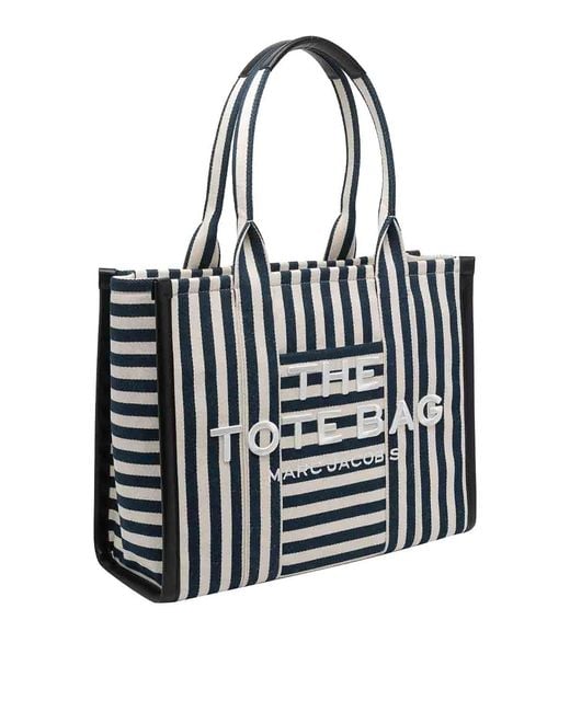Marc Jacobs Black The Stripe Canvas Large Tote Bag