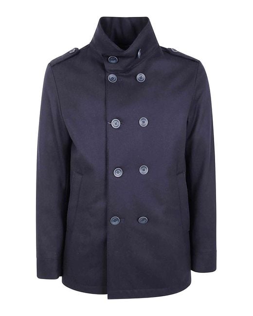 Herno Blue Military Short Peacoat Coat for men