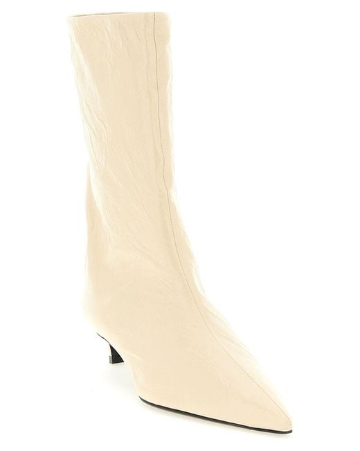 Jil Sander Natural Craquel Leather Ankle Boots