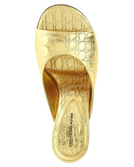 Dries Van Noten Metallic Curved Wedge Mules