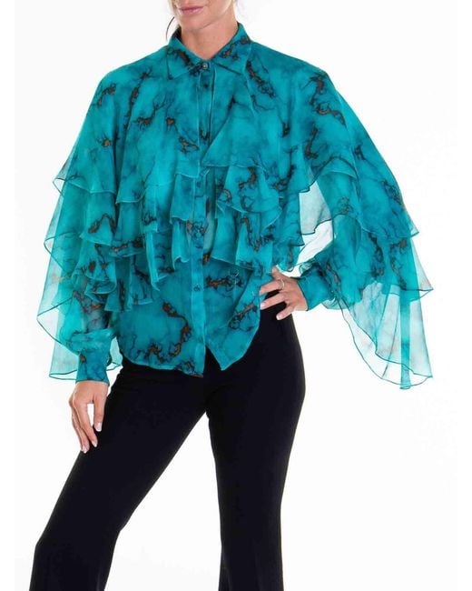 Roberto Cavalli Blue Long Sleeve Fantasy Print Shirt
