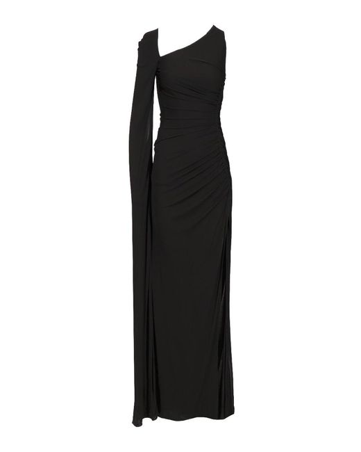 Del Core Black Draped One Shoulder Long Dress
