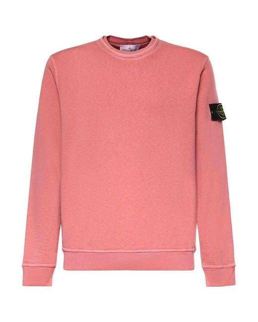Stone Island Pink Malfil Cotton Sweatshirt With Logo for men