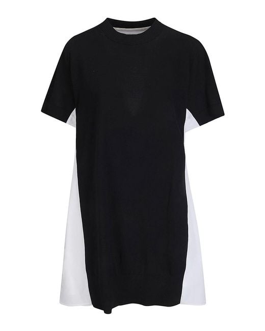Sacai Black Poplin X Cotton Knit Dress
