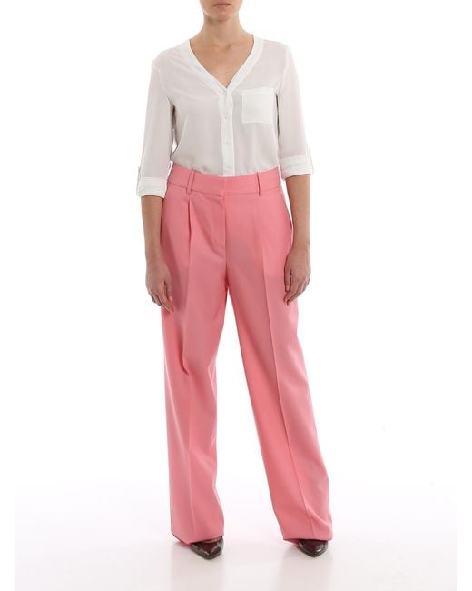 Givenchy Pink Wool Wide Leg Trousers
