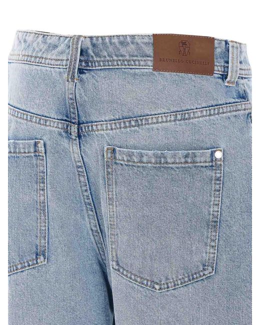 Brunello Cucinelli Blue Baggy Tapered Denim Pants