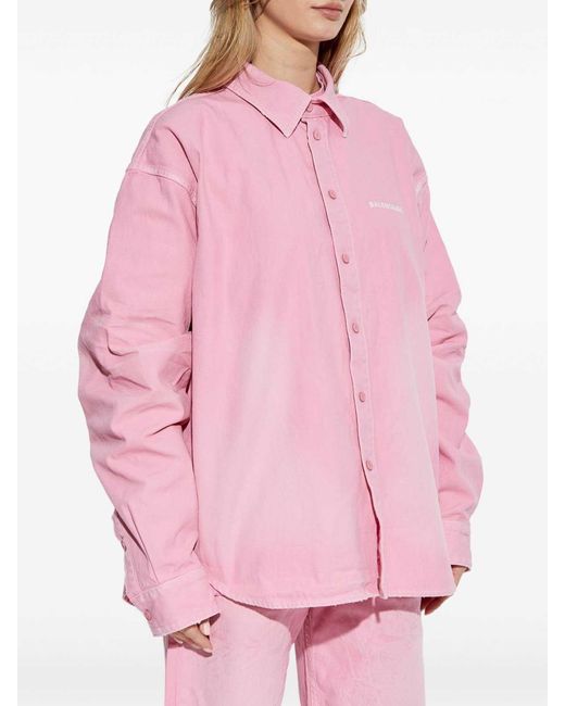 Balenciaga Pink Logo-Embroidered Shirt