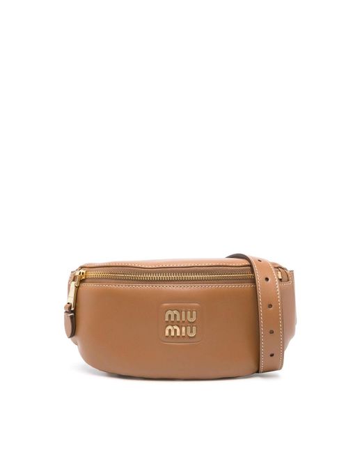 Miu Miu Brown Logo-lettering Leather Belt Bag