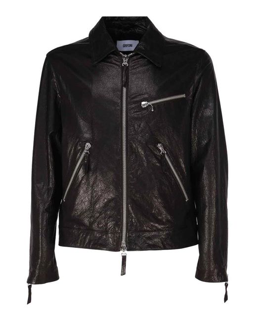 Mauro Grifoni Black Biker Jacket for men
