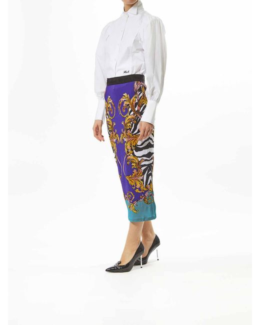 Versace Jeans Couture Blue Baroque Zebra Skirt