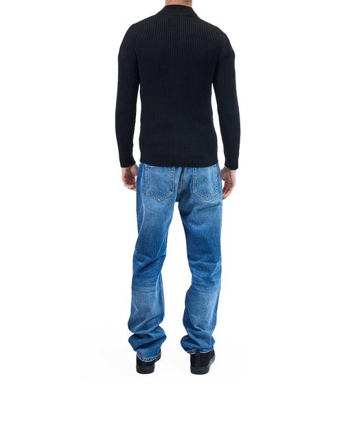 Karl Lagerfeld Blue Ribbed Zip Sweater for men