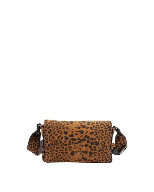 Pinko Brown Mini Leopard Suede Slouchy Bag