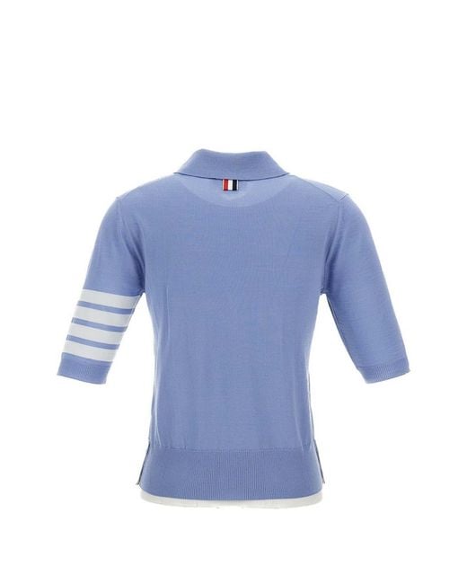 Thom Browne Blue Wool Polo Shirt
