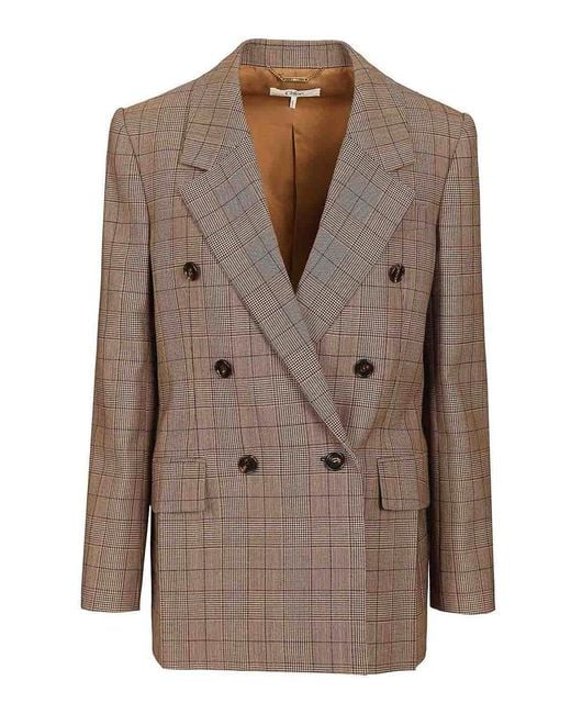 Chloé Brown Tailored Double-Breasted Checked Wool Jacket