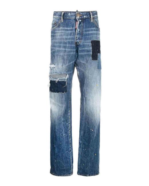 DSquared² Blue Distressed-effect Patchwork Jeans for men