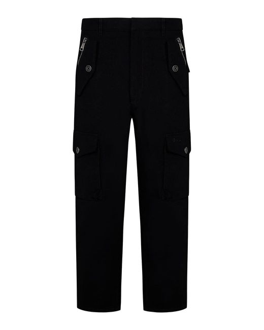 Balmain Black Cargo Pants With Logo Plate for men