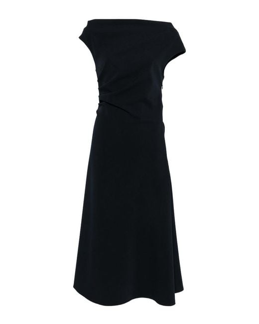 P.A.R.O.S.H. Black Draped-Effect Midi Dress