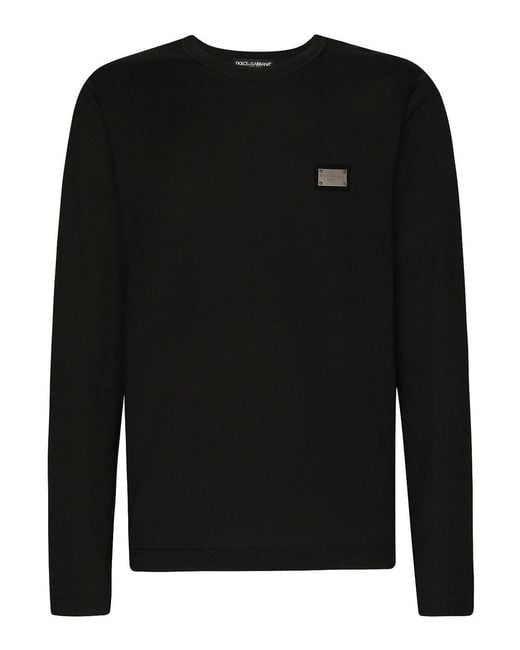 Dolce & Gabbana Black Logo-Tag Long-Sleeve T-Shirt for men