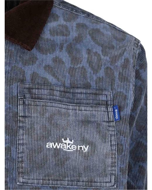 AWAKE NY Blue Leopard Printing Work Jacket for men