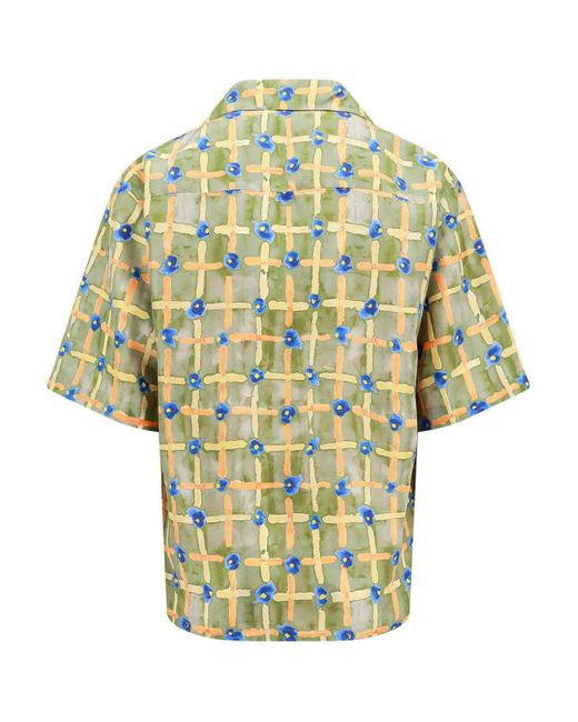 Marni Green Habotai Silk Shirt With Saraband Print for men