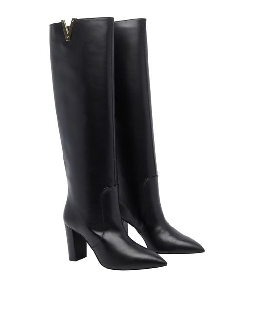 Via Roma 15 Black V Leather Pump Boots