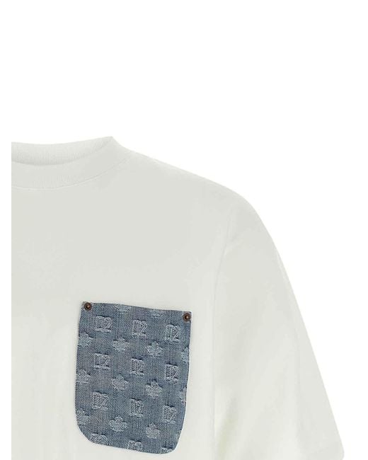 DSquared² White Jacquard Logo Pocket T-Shirt for men