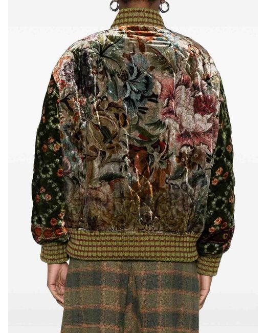 Pierre Louis Mascia Green Printed Silk Blend Bomber Jacket
