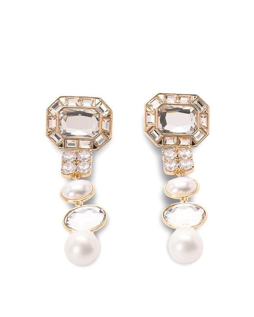Self-Portrait White Crystal Pearl Tiered Earrings